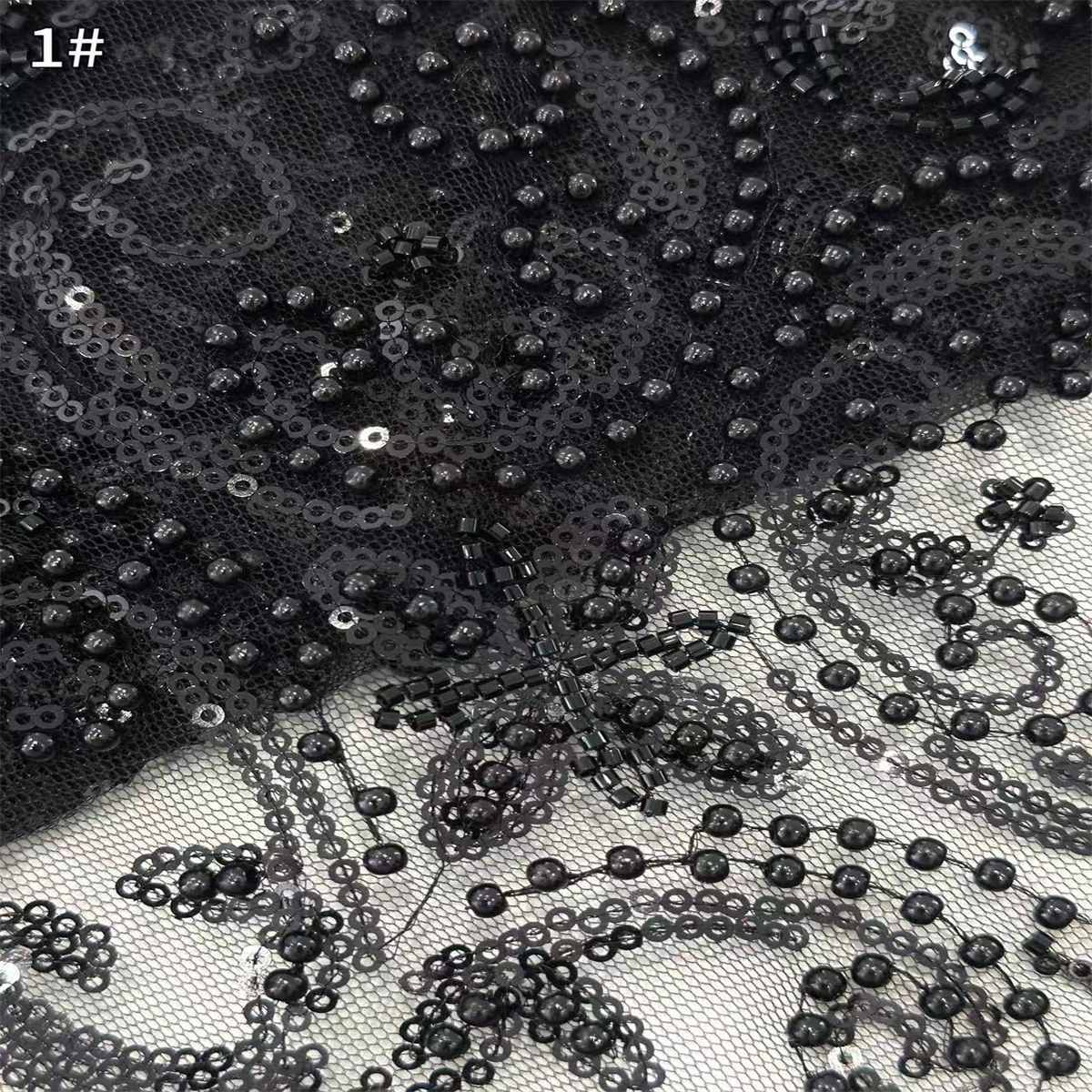 5 Yards Beaded Mesh Fabric, Beaded Tulle Lace Fabric, Embellished with Beads, Sequins, Pearls, Ref. HN285