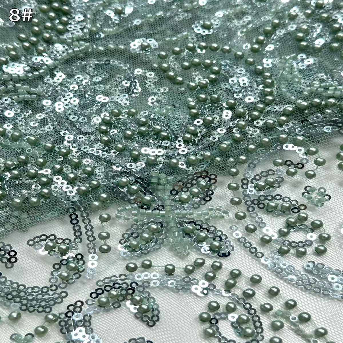 5 Yards Beaded Mesh Fabric, Beaded Tulle Fabric with Beads, Pearls & Sequins | Love in Lace | NO. HN285
