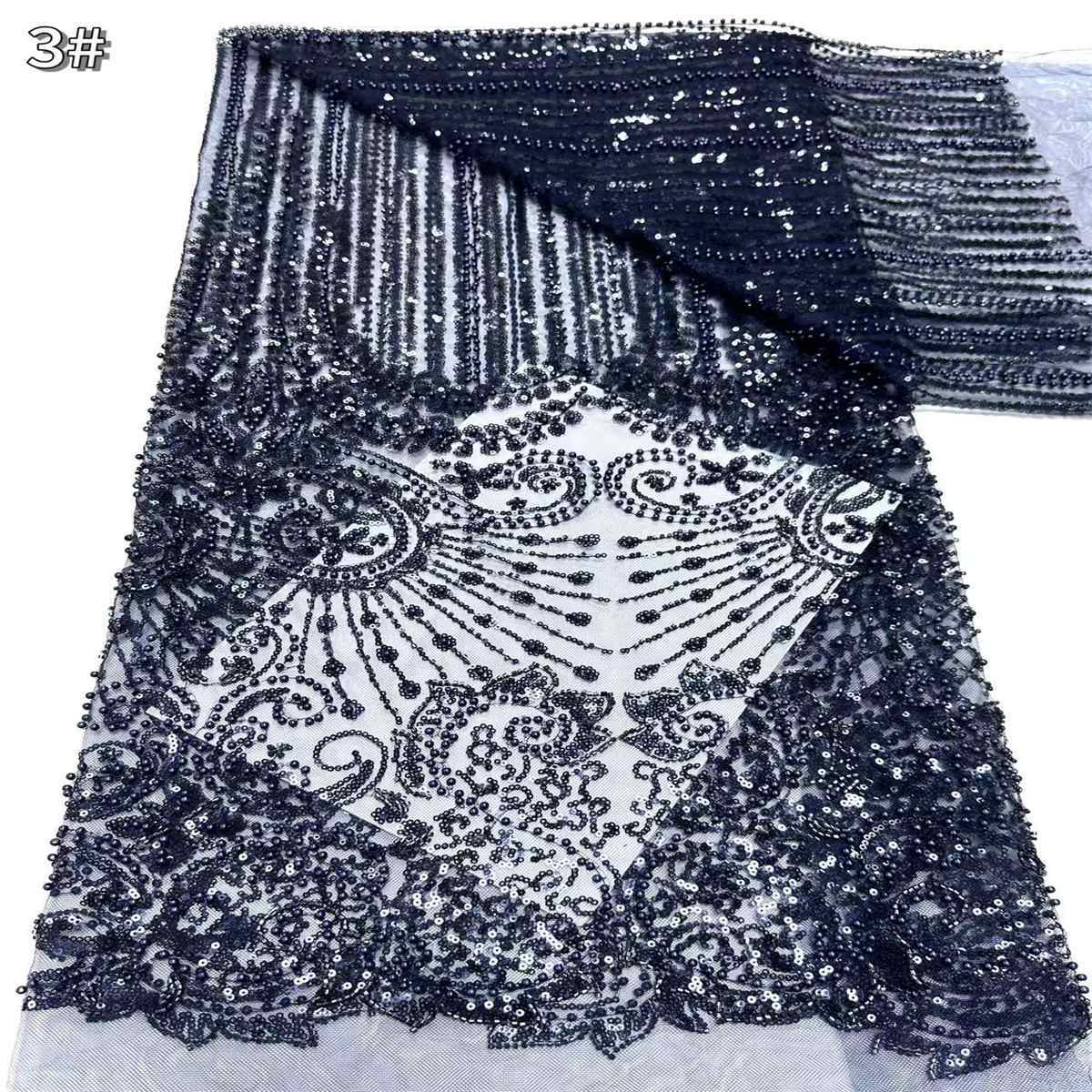 5 Yards Beaded Mesh Fabric, Beaded Tulle Fabric with Beads, Pearls & Sequins | Love in Lace | NO. HN285