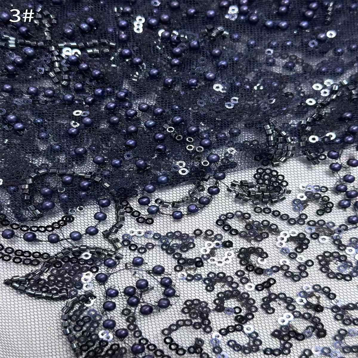 5 Yards Beaded Mesh Fabric, Beaded Tulle Fabric with Beads, Pearls & Sequins | Love in Lace | NO. HN285