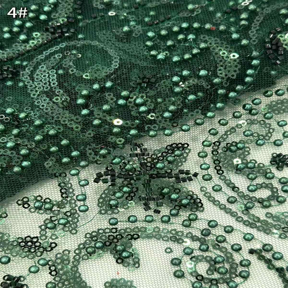5 Yards Beaded Mesh Fabric, Beaded Tulle Fabric with Beads, Pearls & Sequins | Love in Lace | NO. HN285