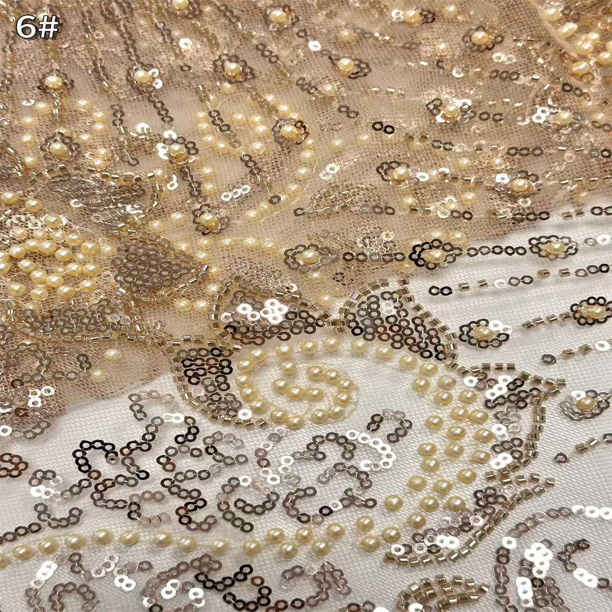 5 Yards Beaded Mesh Fabric, Beaded Tulle Fabric with Beads, Pearls & Sequins | Love in Lace | NO. HN285