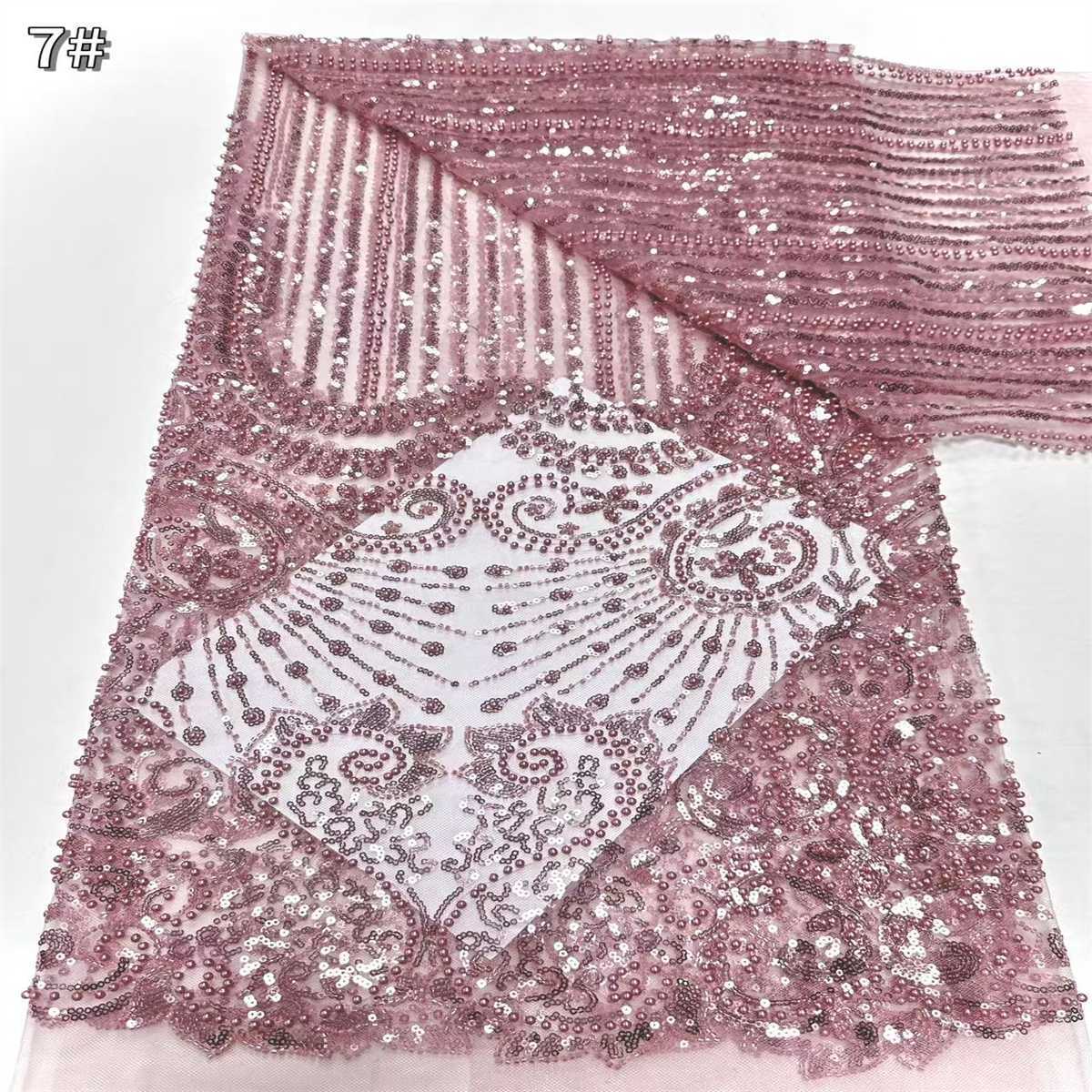 5 Yards Beaded Mesh Fabric, Beaded Tulle Fabric with Beads, Pearls & Sequins | Love in Lace | NO. HN285