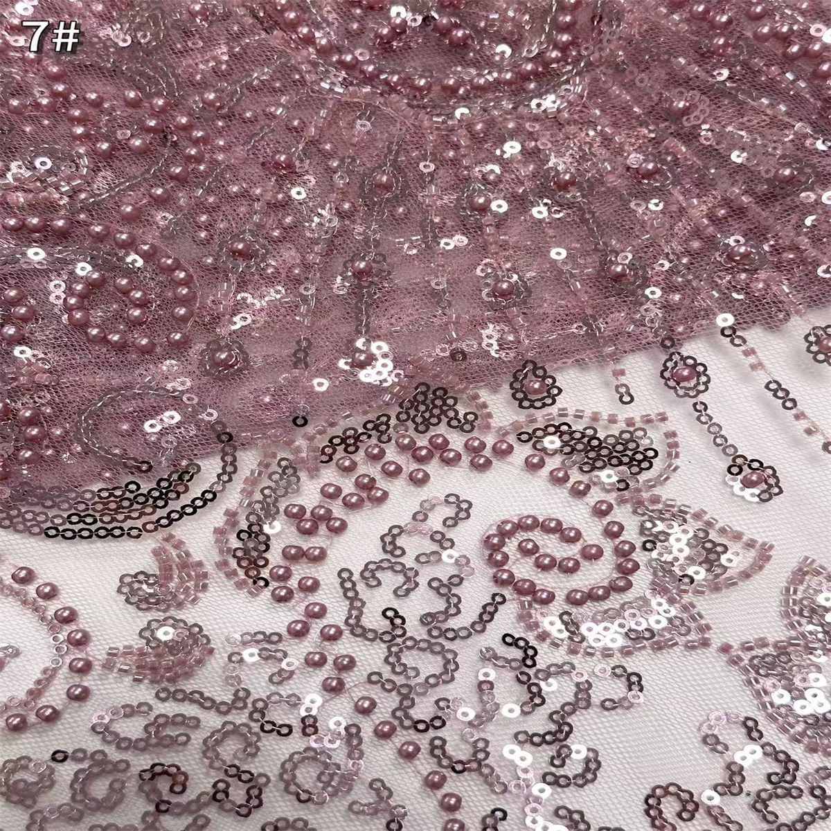 5 Yards Beaded Mesh Fabric, Beaded Tulle Fabric with Beads, Pearls & Sequins | Love in Lace | NO. HN285