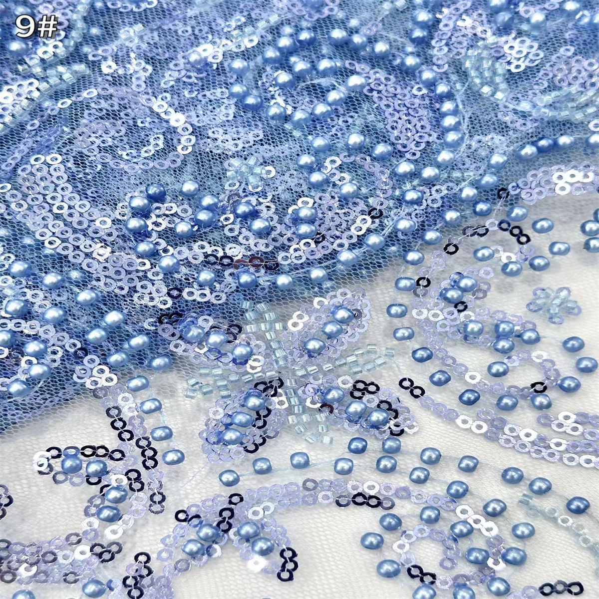 5 Yards Beaded Mesh Fabric, Beaded Tulle Fabric with Beads, Pearls & Sequins | Love in Lace | NO. HN285