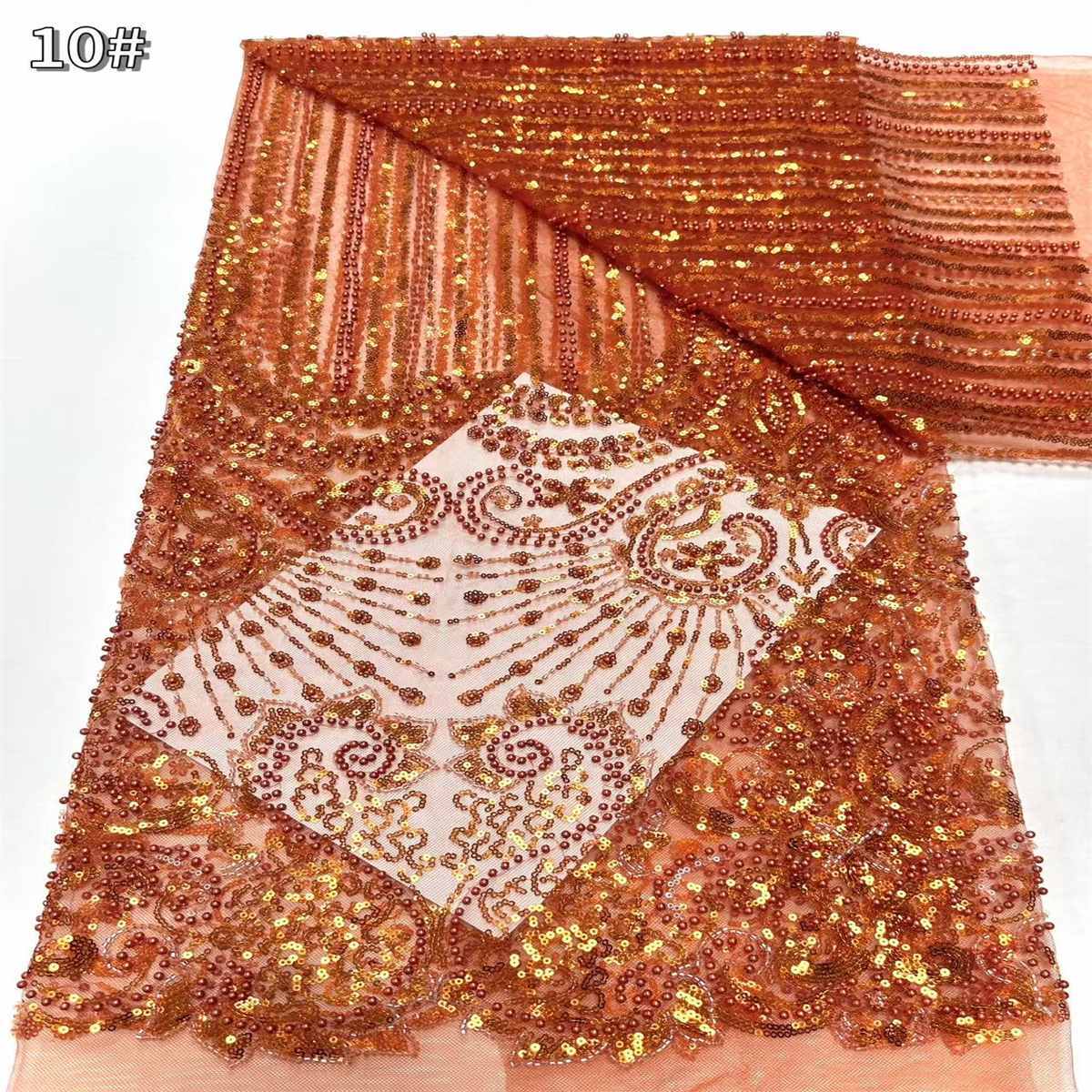5 Yards Beaded Mesh Fabric, Beaded Tulle Fabric with Beads, Pearls & Sequins | Love in Lace | NO. HN285