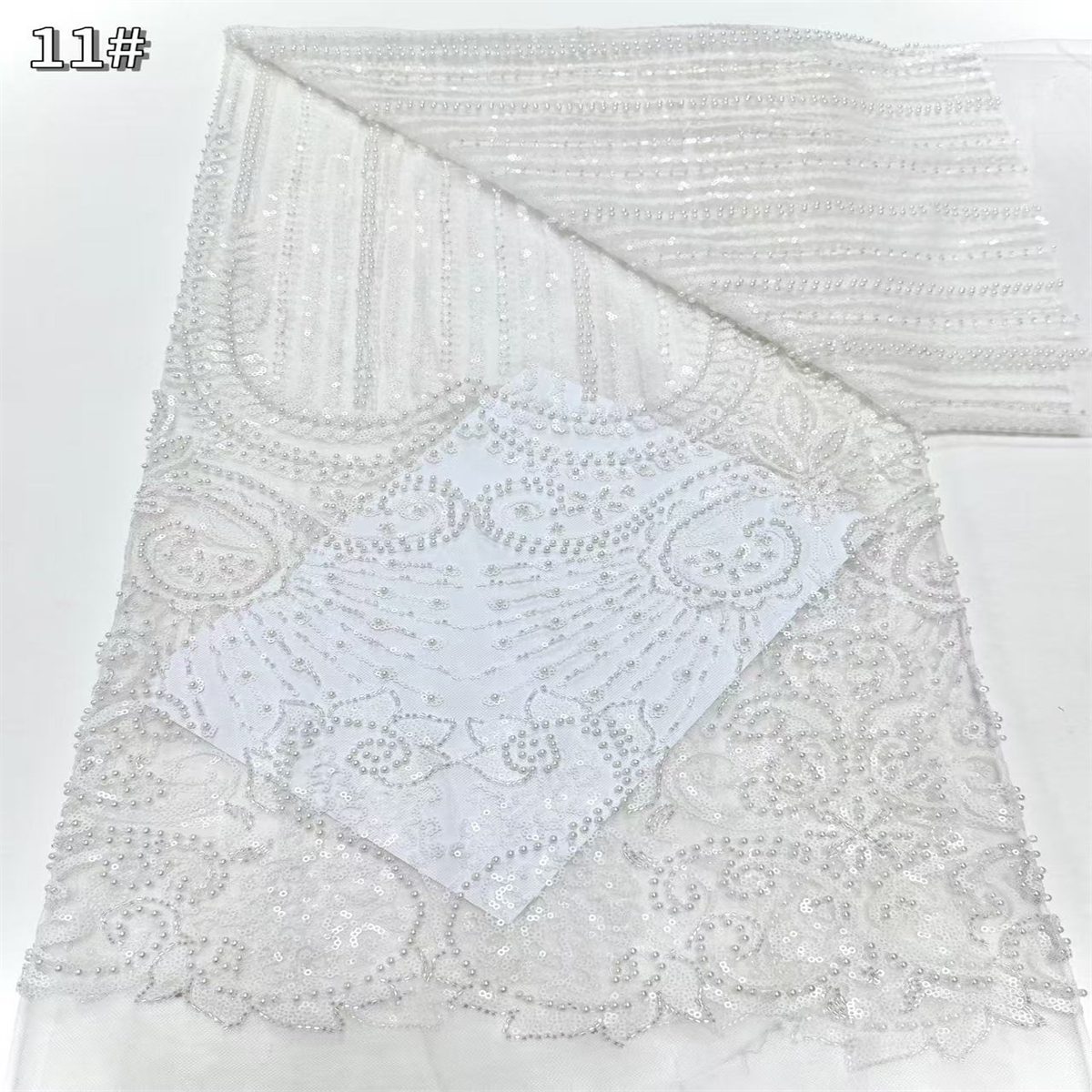 5 Yards Beaded Mesh Fabric, Beaded Tulle Fabric with Beads, Pearls & Sequins | Love in Lace | NO. HN285
