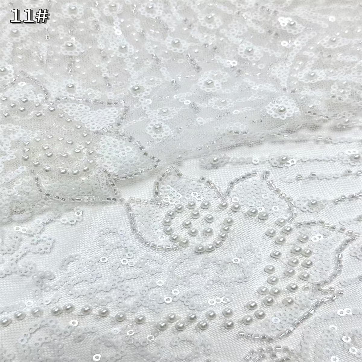 5 Yards Beaded Mesh Fabric, Beaded Tulle Fabric with Beads, Pearls & Sequins | Love in Lace | NO. HN285