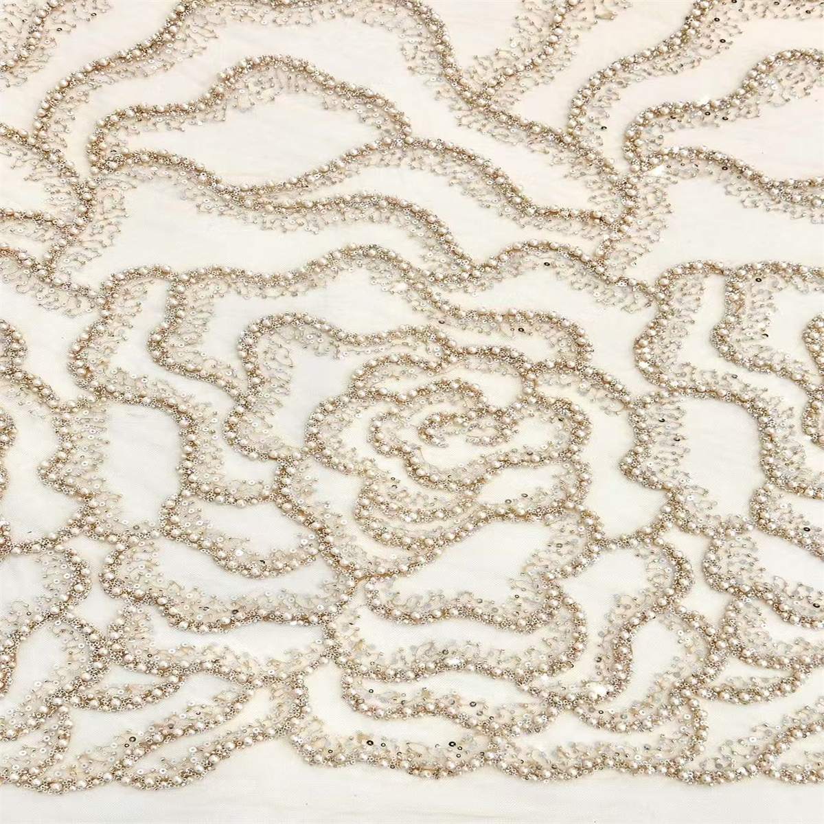 5 Yards Beaded Mesh Fabric, Beaded Tulle Lace Fabric, Embellished with Beads, Sequins, Pearls, Ref. ZT089