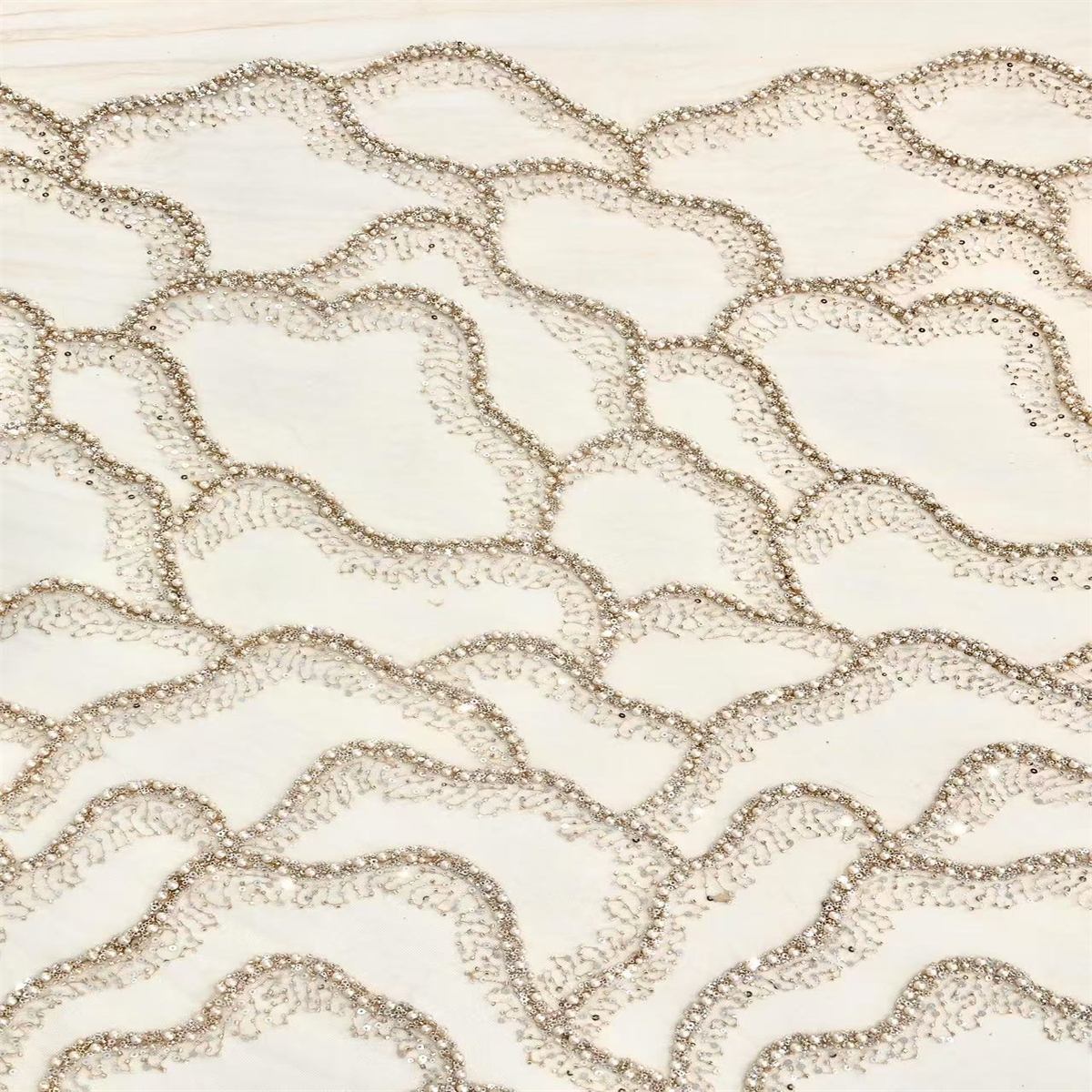 5 Yards Beaded Mesh Fabric, Beaded Tulle Lace Fabric, Embellished with Beads, Sequins, Pearls, Ref. ZT089