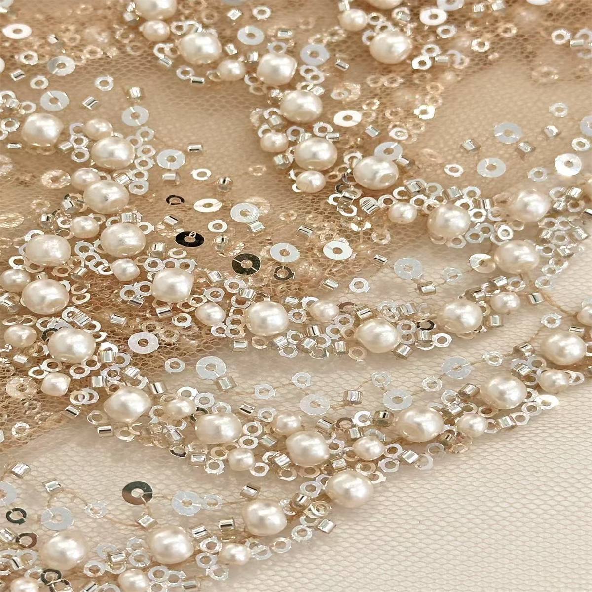 5 Yards Beaded Mesh Fabric, Beaded Tulle Fabric with Beads, Pearls & Sequins | Love in Lace | NO. ZT089