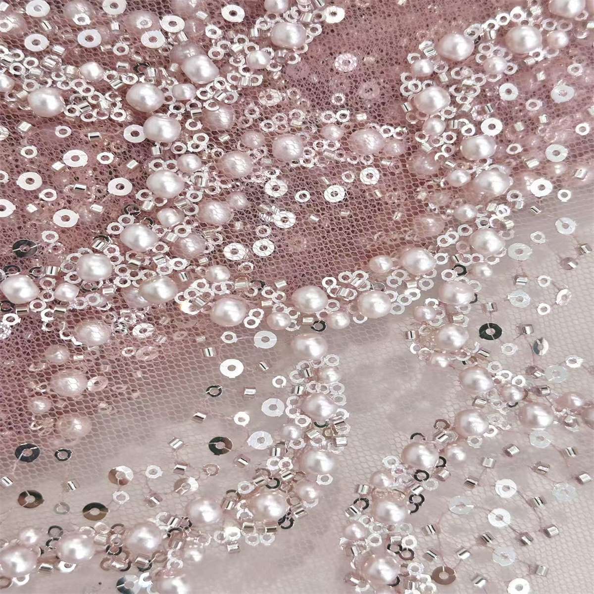 5 Yards Beaded Mesh Fabric, Beaded Tulle Fabric with Beads, Pearls & Sequins | Love in Lace | NO. ZT089