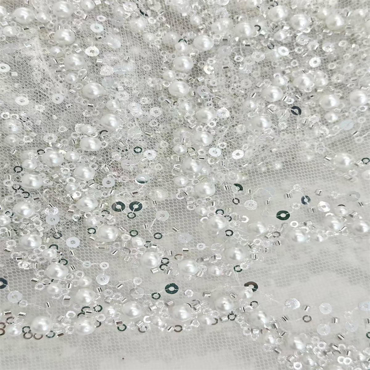 5 Yards Beaded Mesh Fabric, Beaded Tulle Fabric with Beads, Pearls & Sequins | Love in Lace | NO. ZT089