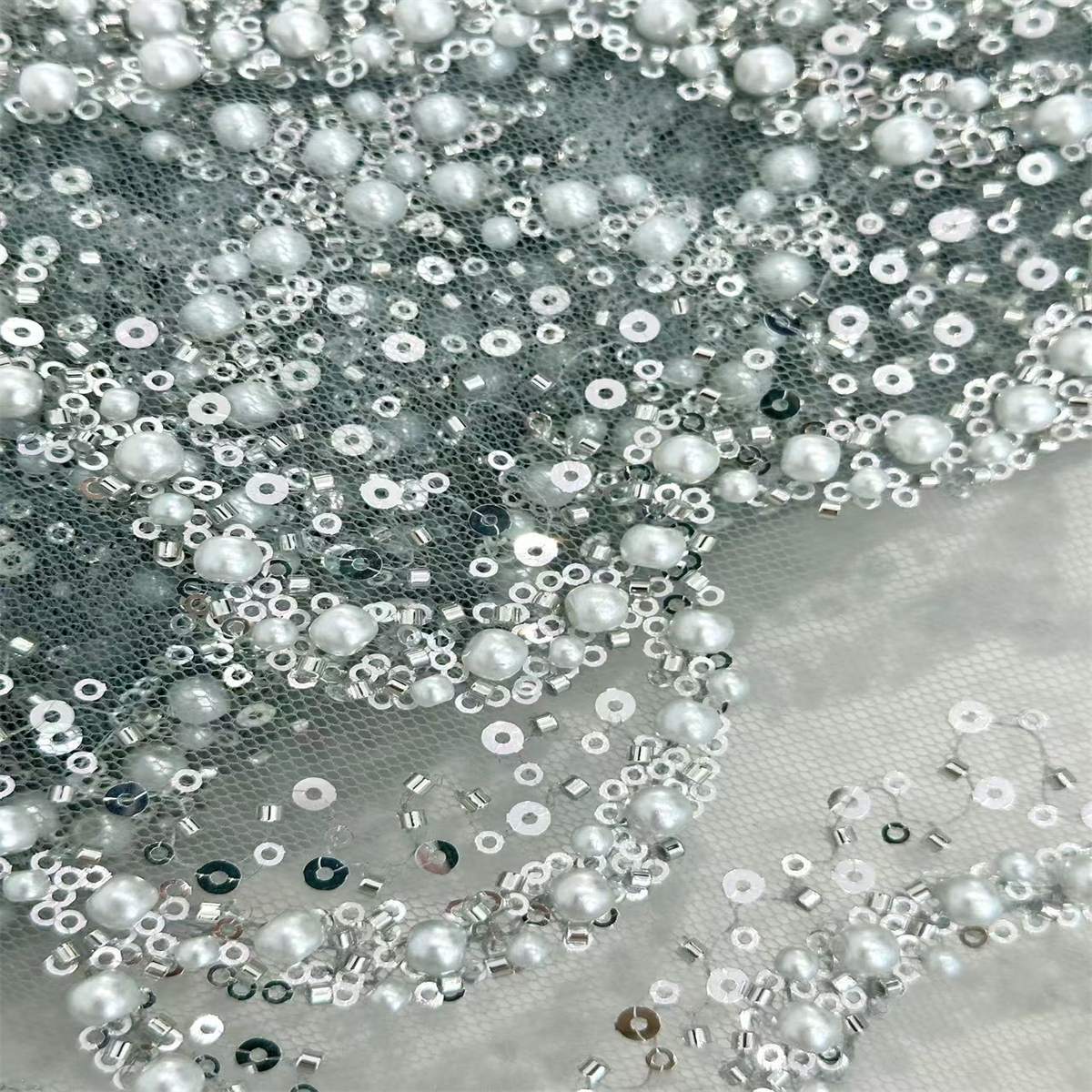 5 Yards Beaded Mesh Fabric, Beaded Tulle Fabric with Beads, Pearls & Sequins | Love in Lace | NO. ZT089