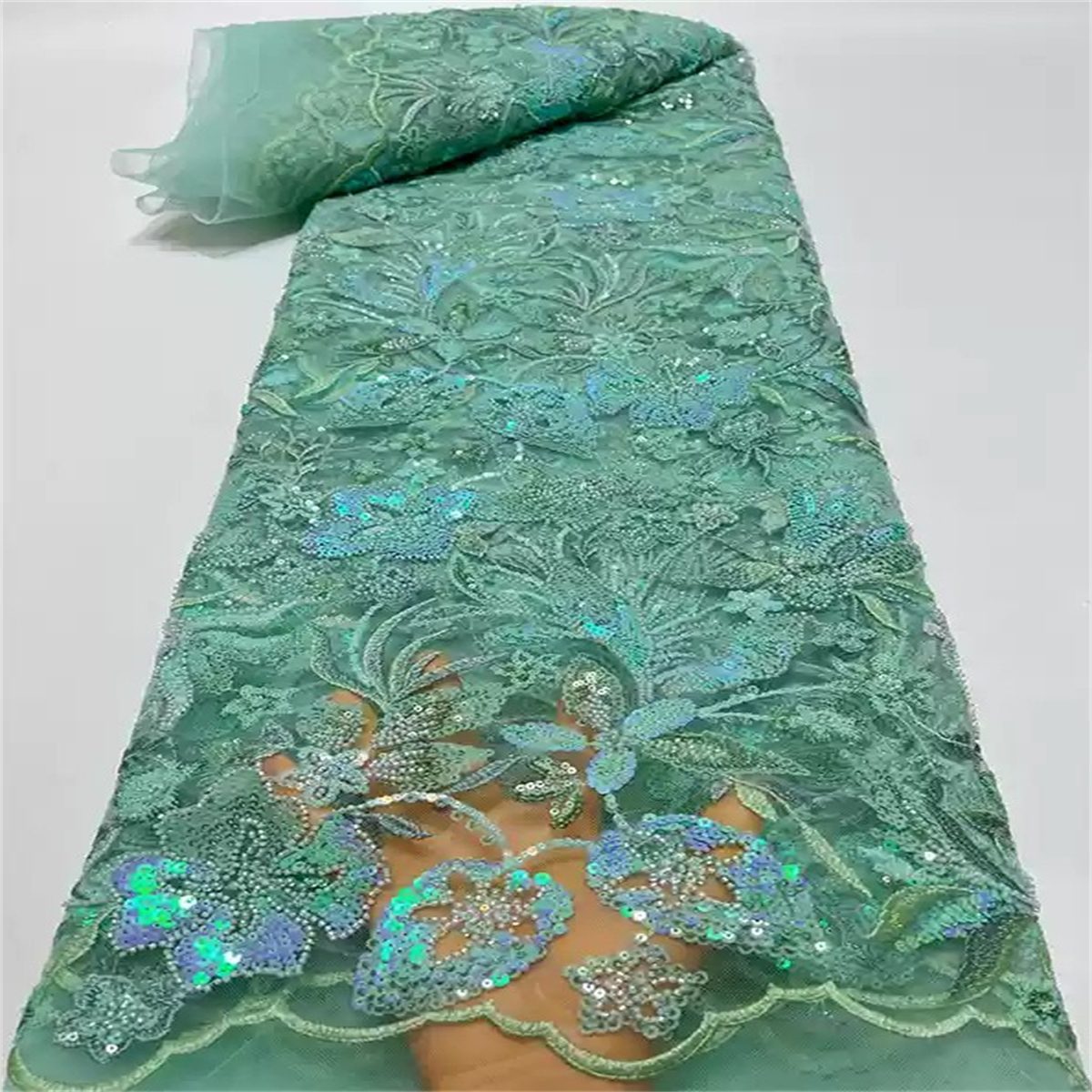 5 Yards Luxury Crystal Pearl Beaded Embroidered Lace Fabric for Evening Gowns