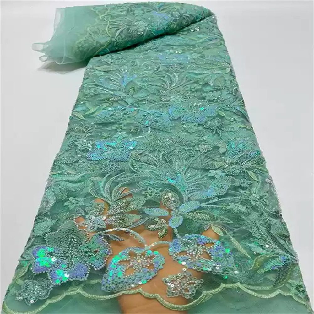 5 Yards Luxury Crystal Pearl Beaded Embroidered Lace Fabric for Evening Gowns