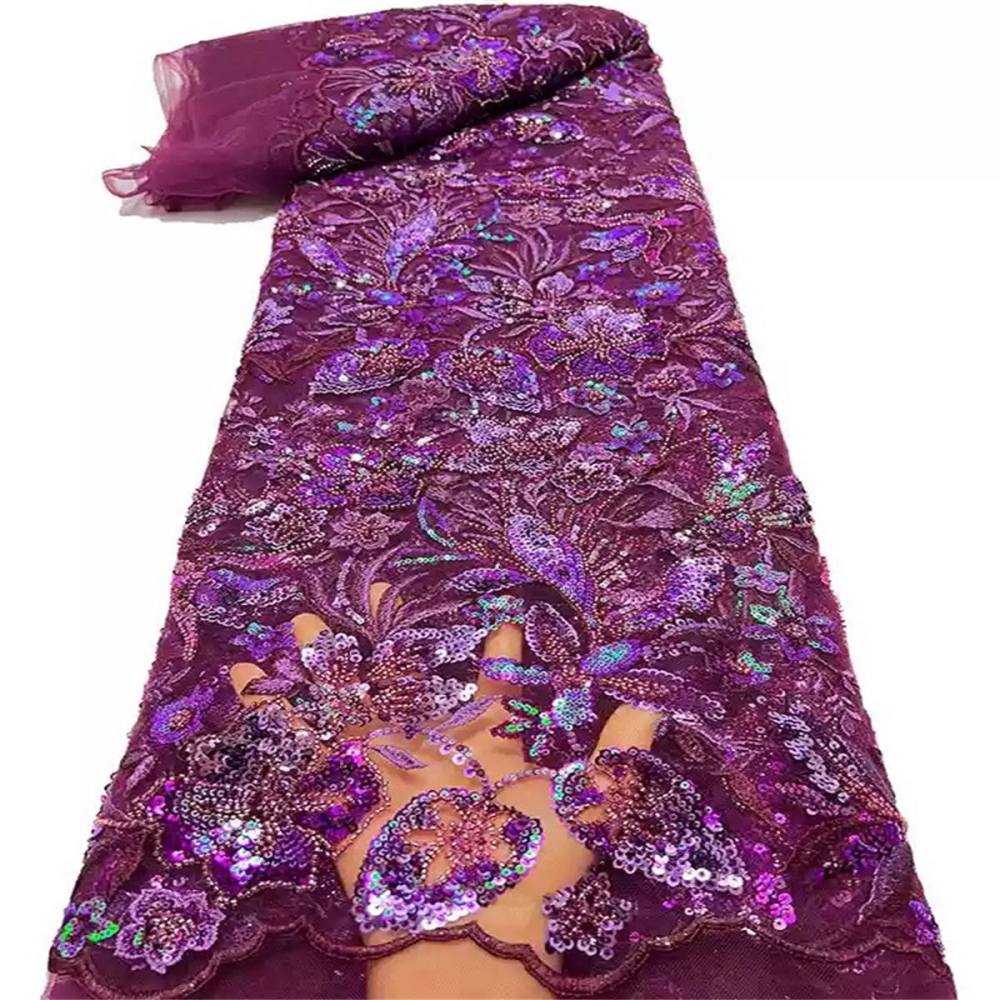 5 Yards Luxury Crystal Pearl Beaded Embroidered Lace Fabric for Evening Gowns