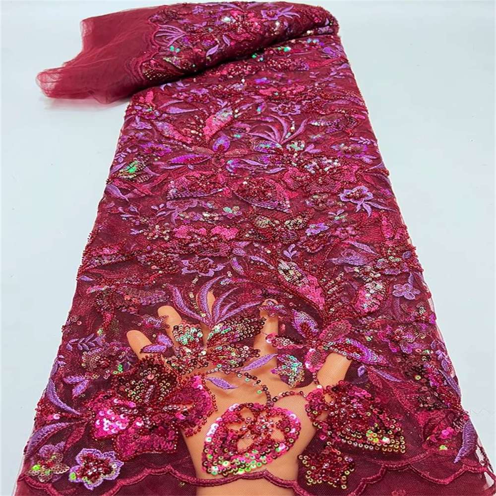 5 Yards Luxury Crystal Pearl Beaded Embroidered Lace Fabric for Evening Gowns