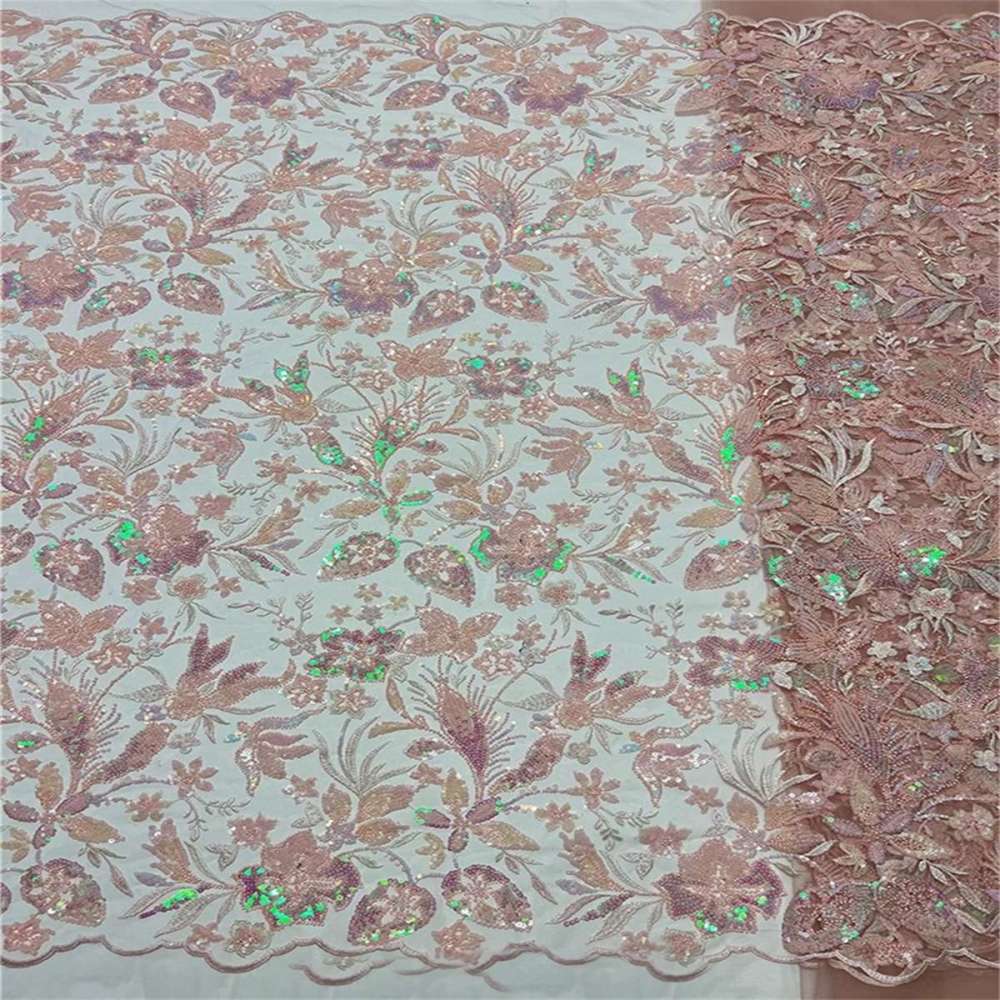 5 Yards Luxury Crystal Pearl Beaded Embroidered Lace Fabric for Evening Gowns