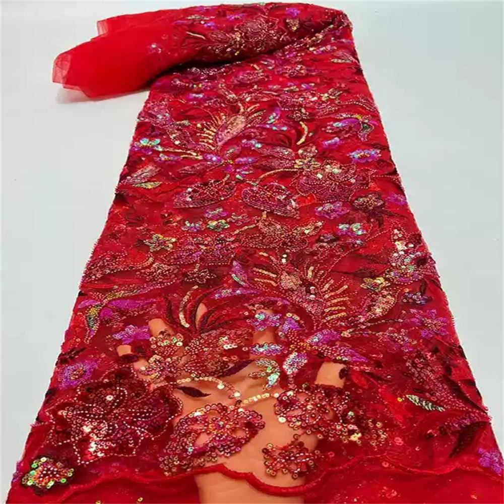 5 Yards Luxury Crystal Pearl Beaded Embroidered Lace Fabric for Evening Gowns