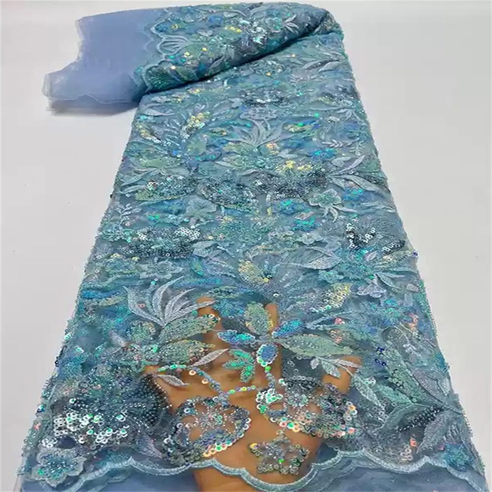 5 Yards Luxury Crystal Pearl Beaded Embroidered Lace Fabric for Evening Gowns
