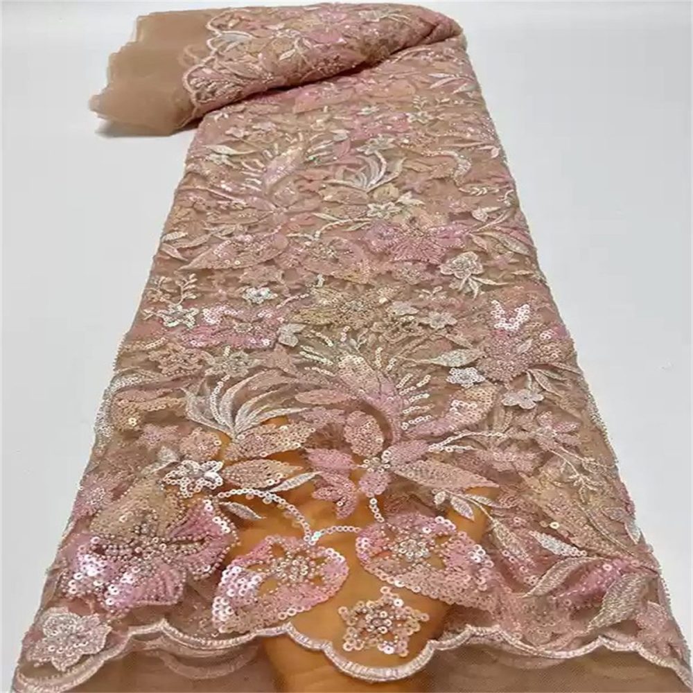 5 Yards Luxury Crystal Pearl Beaded Embroidered Lace Fabric for Evening Gowns
