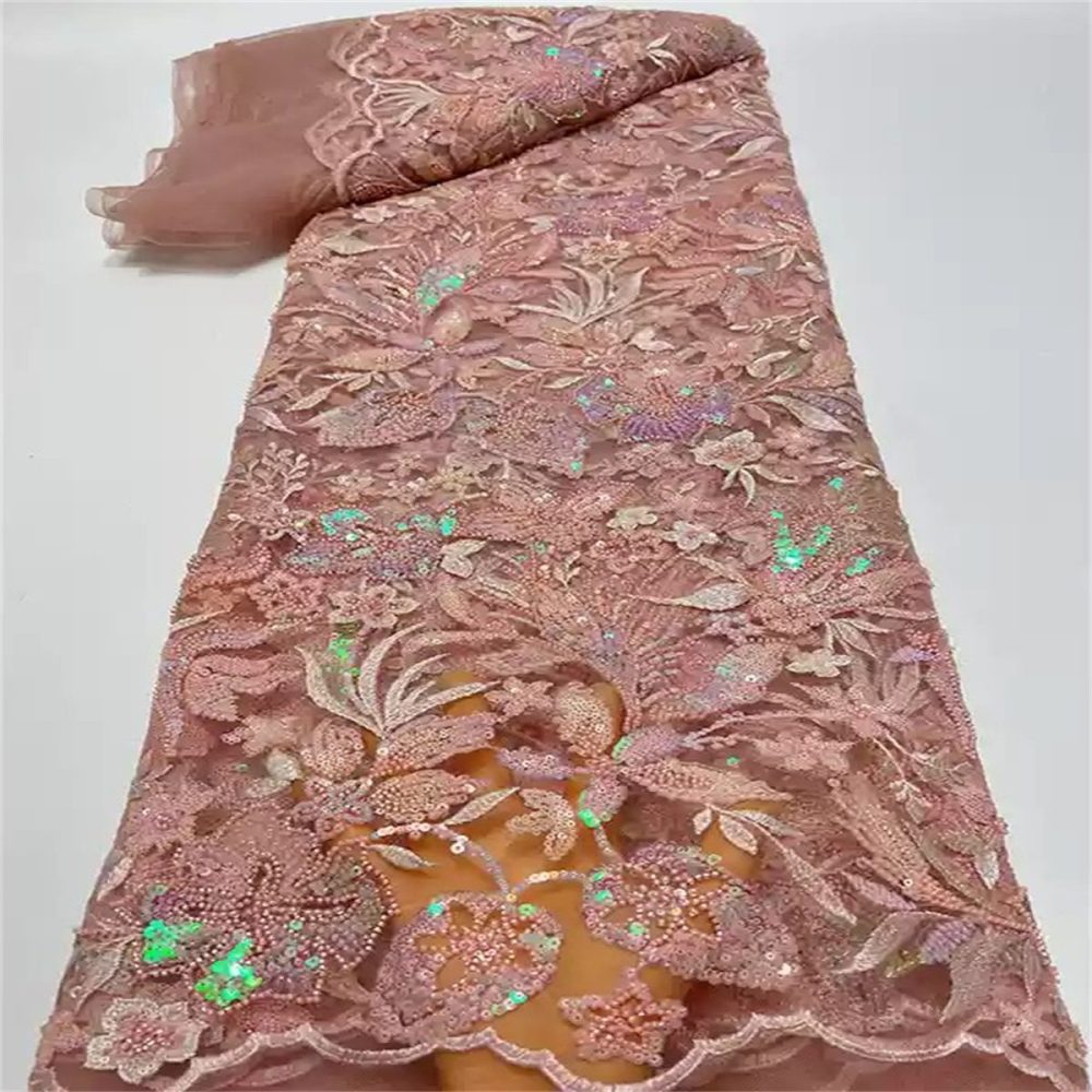 5 Yards Beaded Embroidered Lace Fabric, Embellished Fabric with Beads, Sequins, NO. ZT033