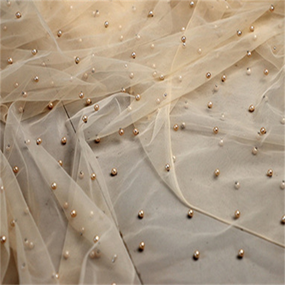 5 Yards Pearl Mesh Fabric, Pearl Tulle Fabric, Net Fabric with Pearls | Love in Lace | NO. FYG001