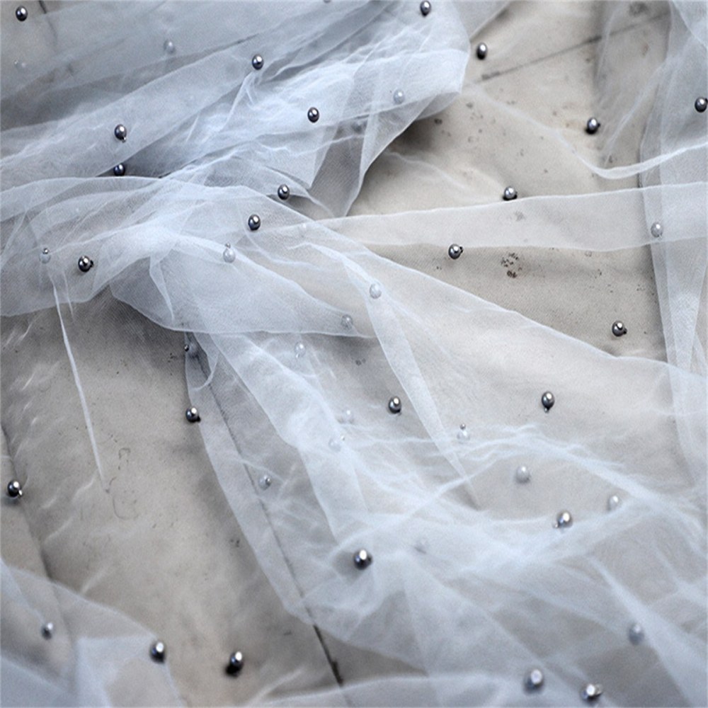5 Yards Pearl Mesh Fabric, Pearl Tulle Fabric, Net Fabric with Pearls | Love in Lace | NO. FYG001
