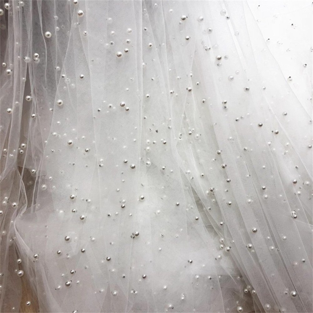 5 Yards Pearl Mesh Fabric, Pearl Tulle Fabric, Net Fabric with Pearls, 118 inch Width | Love in Lace | NO. SZM001