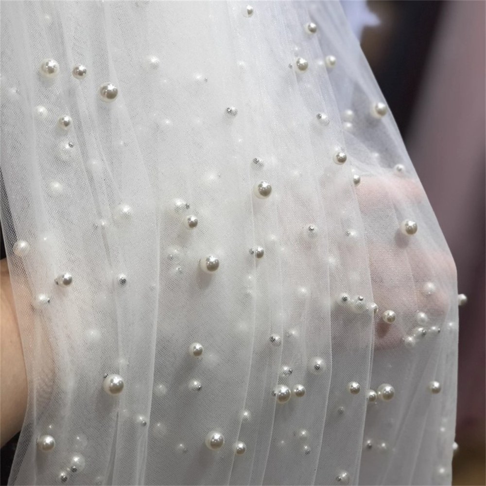 5 Yards Pearl Mesh Fabric, Pearl Tulle Fabric, Net Fabric with Pearls, 118 inch Width | Love in Lace | NO. SZM001