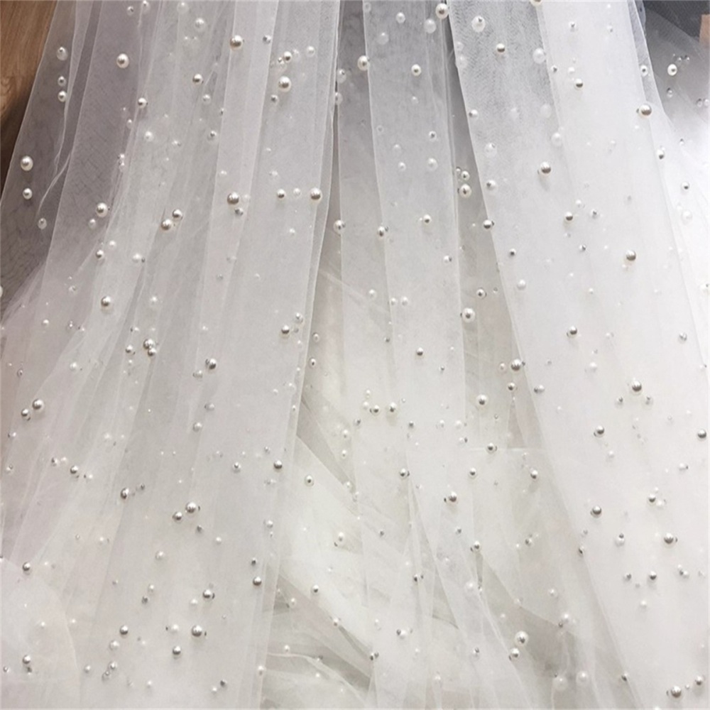 5 Yards Pearl Mesh Fabric, Pearl Tulle Fabric, Net Fabric with Pearls, 118 inch Width | Love in Lace | NO. SZM001