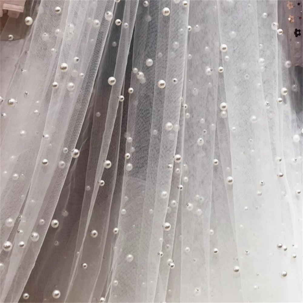 5 Yards Pearl Mesh Fabric, Pearl Tulle Fabric, Net Fabric with Pearls, 118 inch Width | Love in Lace | NO. SZM001