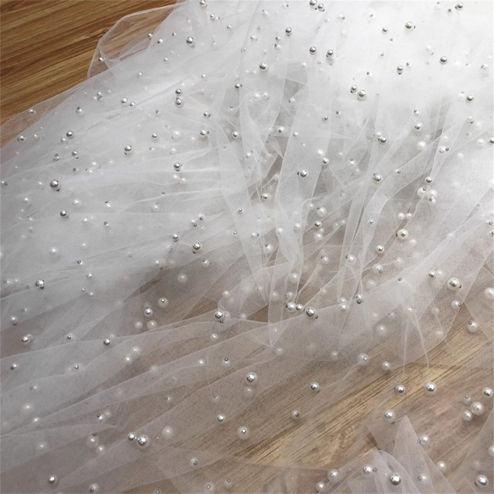 5 Yards Pearl Mesh Fabric, Pearl Tulle Fabric, Net Fabric with Pearls, 118 inch Width | Love in Lace | NO. SZM001