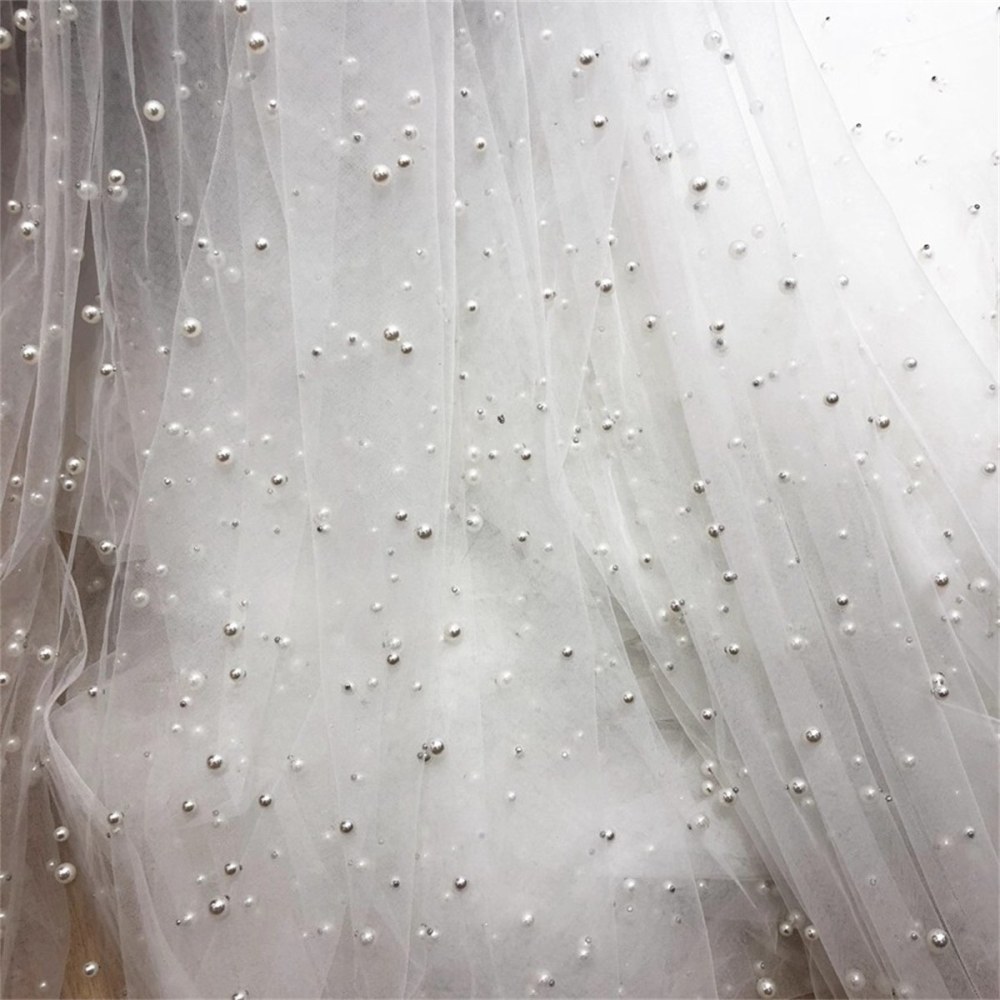 5 Yards Pearl Mesh Fabric, Pearl Tulle Fabric, Net Fabric with Pearls, 118 inch Width | Love in Lace | NO. SZM001