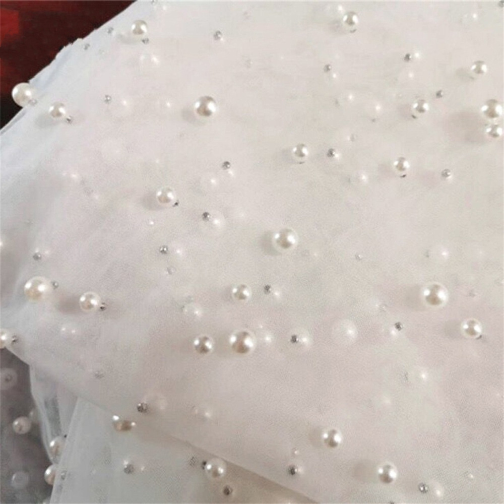 5 Yards Pearl Mesh Fabric, Pearl Tulle Fabric, Net Fabric with Pearls, 118 inch Width | Love in Lace | NO. YL001
