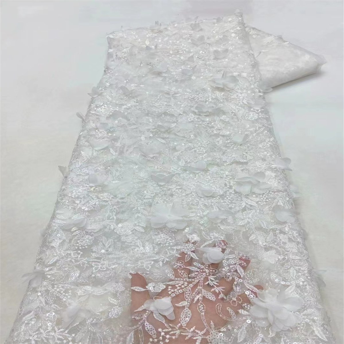5 Yards Beaded Embroidered 3D Floral Lace Material Fabric