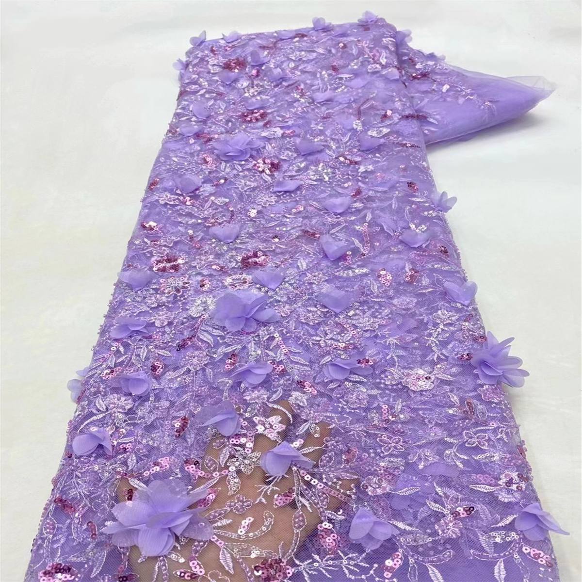 5 Yards Beaded Embroidered 3D Floral Lace Material Fabric
