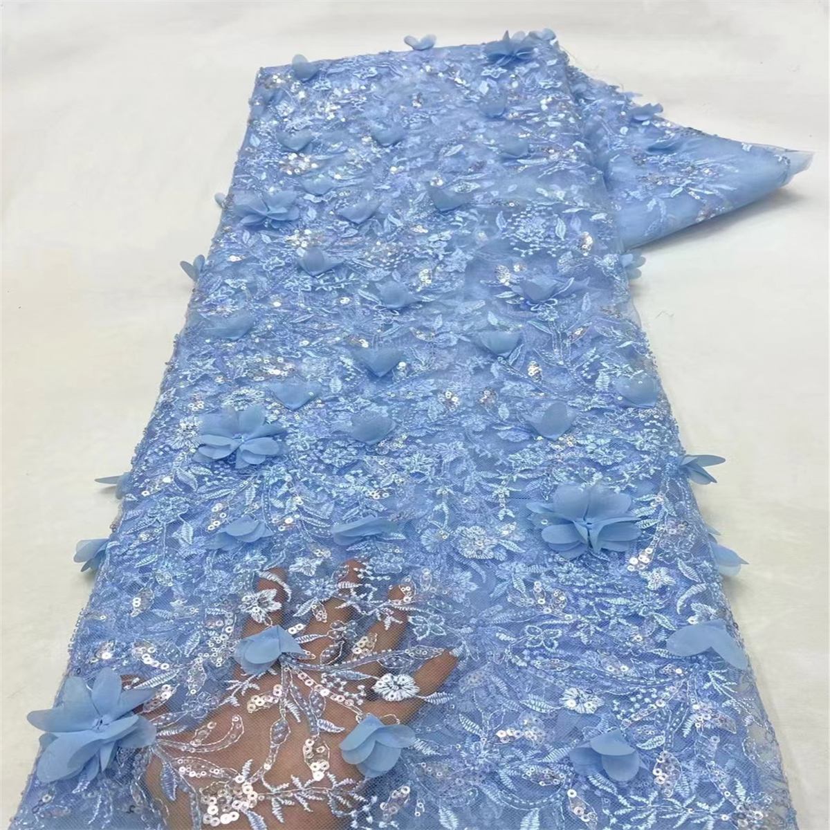 5 Yards Beaded Embroidered 3D Floral Lace Material Fabric