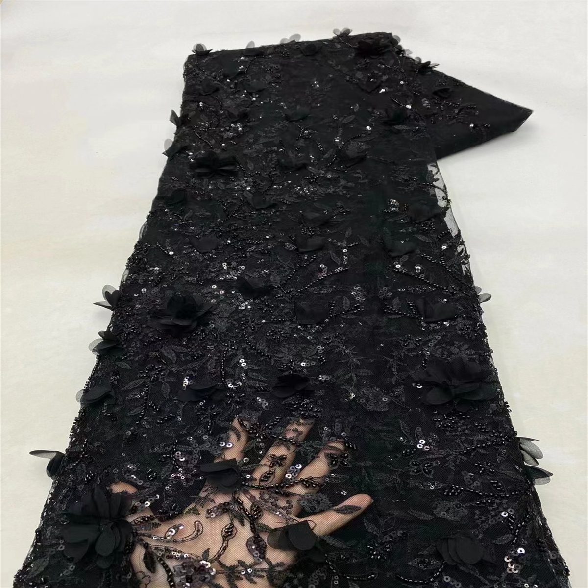 5 Yards Beaded Embroidered 3D Floral Lace Material Fabric