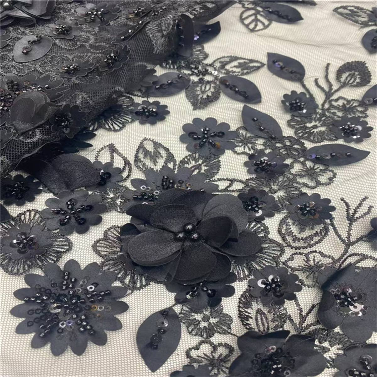 5 Yards Beaded Mesh Fabric, Beaded Tulle Fabric with Beads, 3D Flowers, Petals & Sequins  | Love in Lace | NO. JLT207