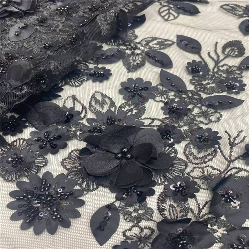 5 Yards Beaded Mesh Fabric, Beaded Tulle Fabric with Beads, 3D Flowers, Petals & Sequins  | Love in Lace | NO. JLT207