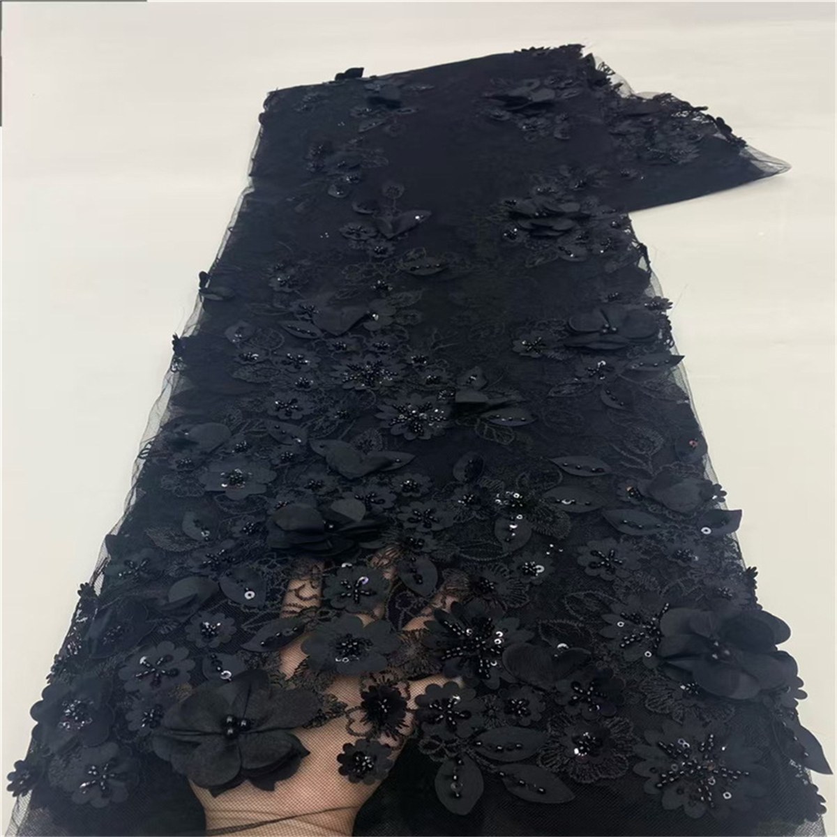 5 Yards 3D Floral Lace Fabric, Embroidered Beaded Tulle Lace Fabric, Embellished with Beads, Sequins, 3D Flowers, Petals, Ref. JLT207