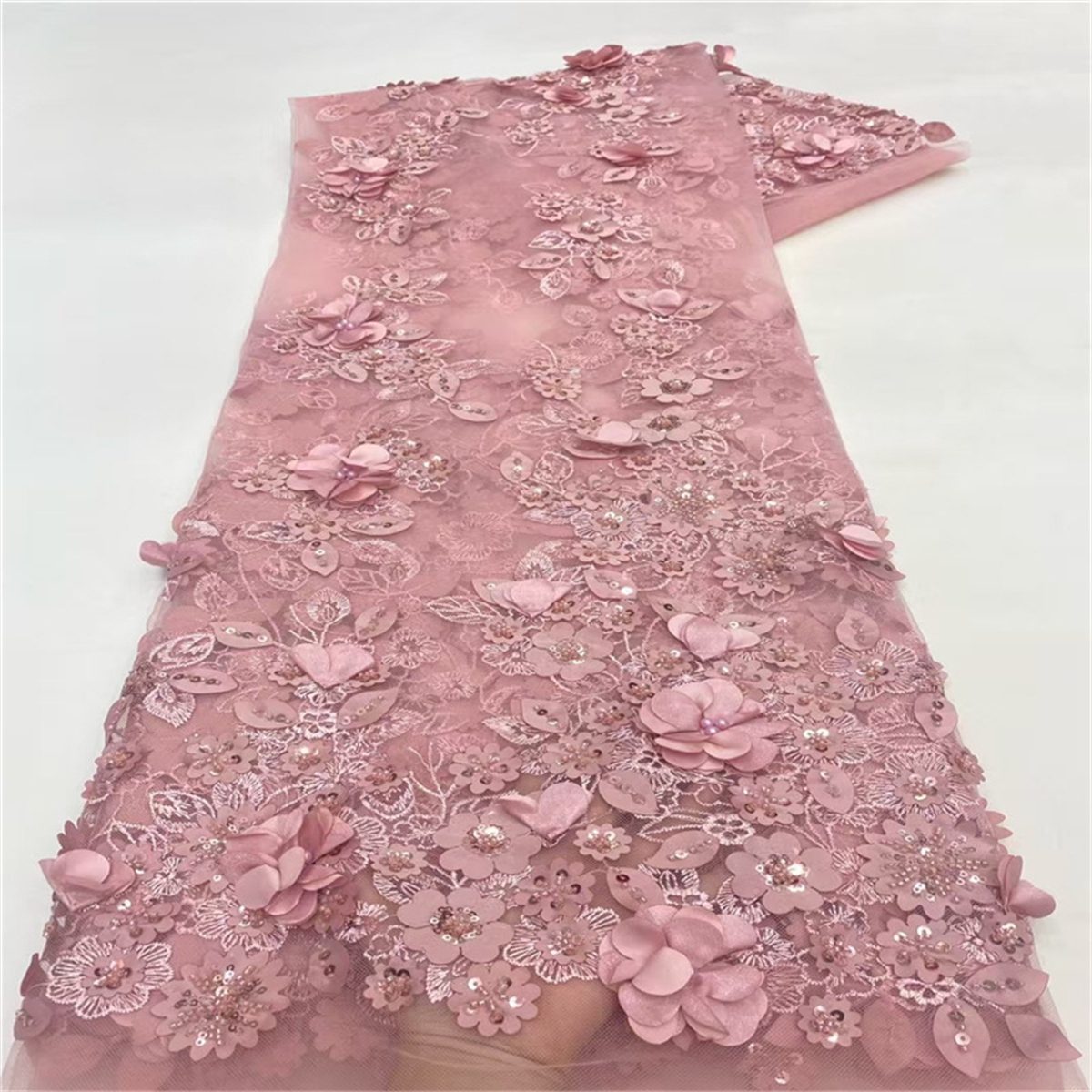 5 Yards 3D Floral Lace Fabric, Embroidered Beaded Tulle Lace Fabric, Embellished with Beads, Sequins, 3D Flowers, Petals, Ref. JLT207
