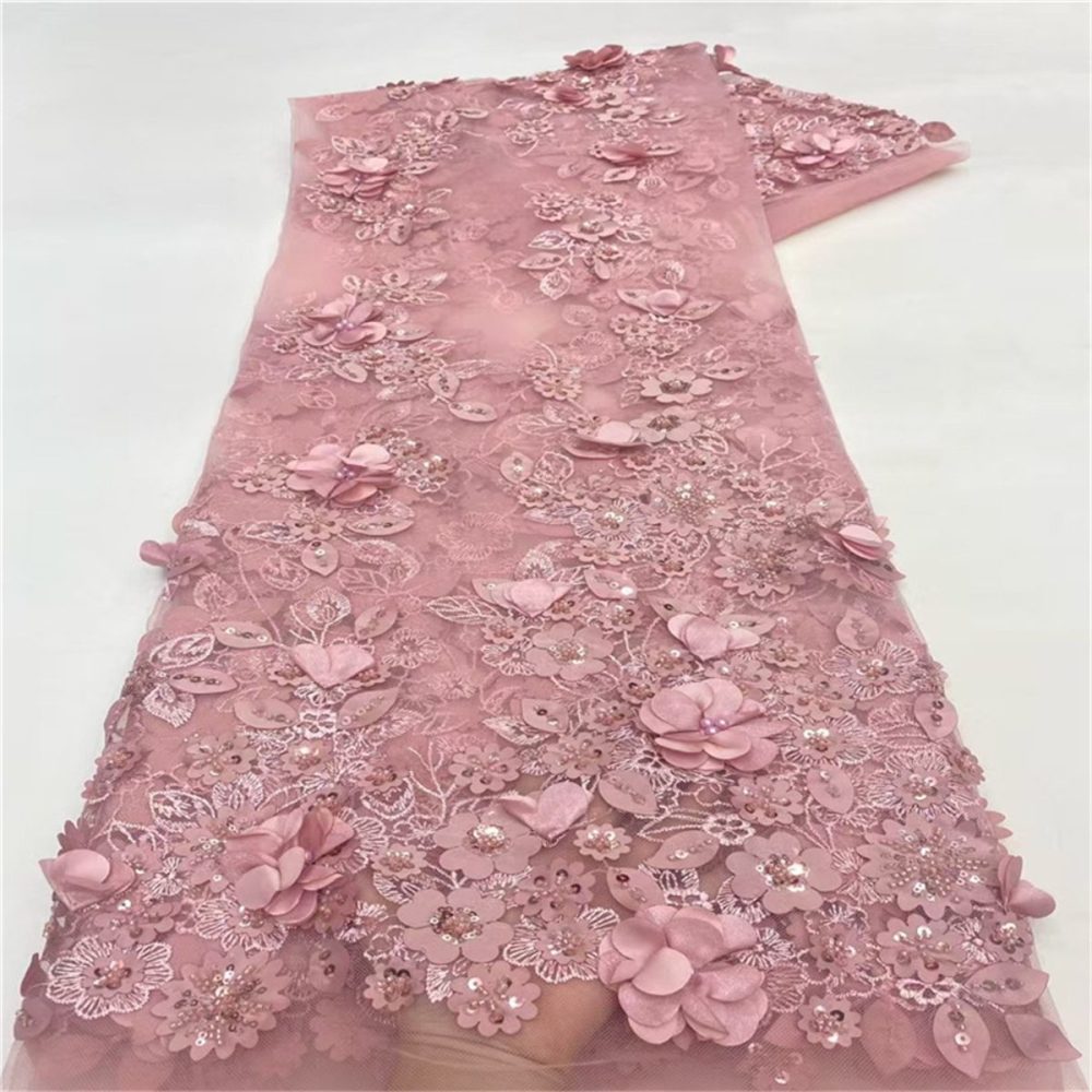 5 Yards 3D Floral Lace Fabric, Embroidered Beaded Tulle Lace Fabric, Embellished with Beads, Sequins, 3D Flowers, Petals, Ref. JLT207