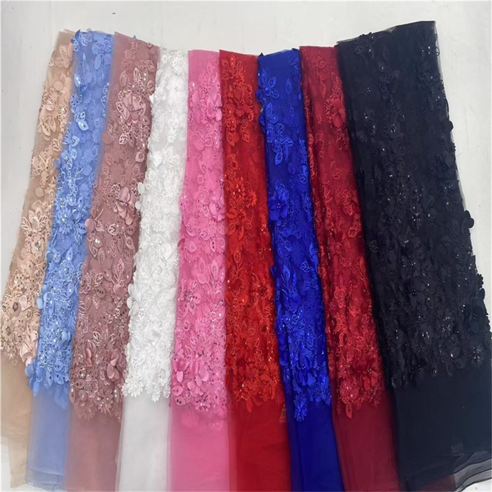 5 Yards 3D Floral Lace Fabric, Embroidered Beaded Tulle Lace Fabric, Embellished with Beads, Sequins, 3D Flowers, Petals, Ref. JLT207