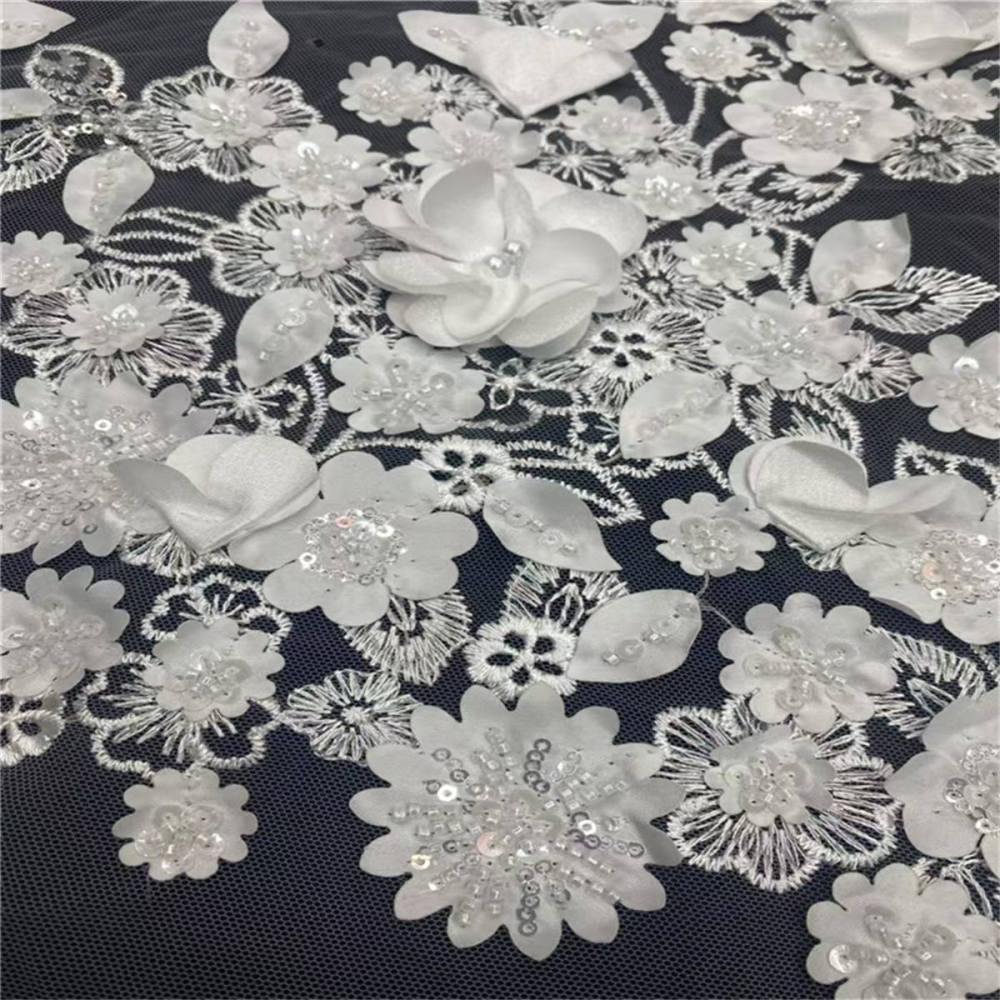 5 Yards Beaded Mesh Fabric, Beaded Tulle Fabric with Beads, 3D Flowers, Petals & Sequins  | Love in Lace | NO. JLT207