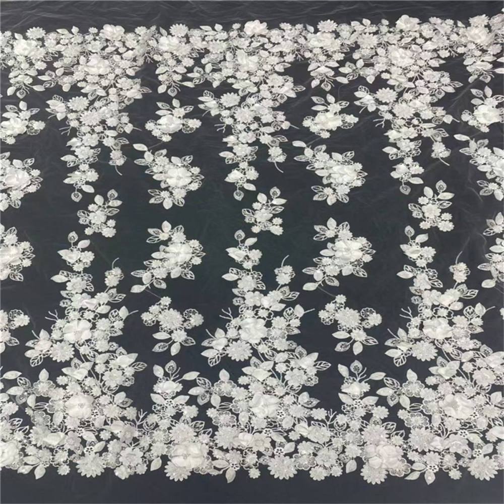 5 Yards Beaded Mesh Fabric, Beaded Tulle Fabric with Beads, 3D Flowers, Petals & Sequins  | Love in Lace | NO. JLT207