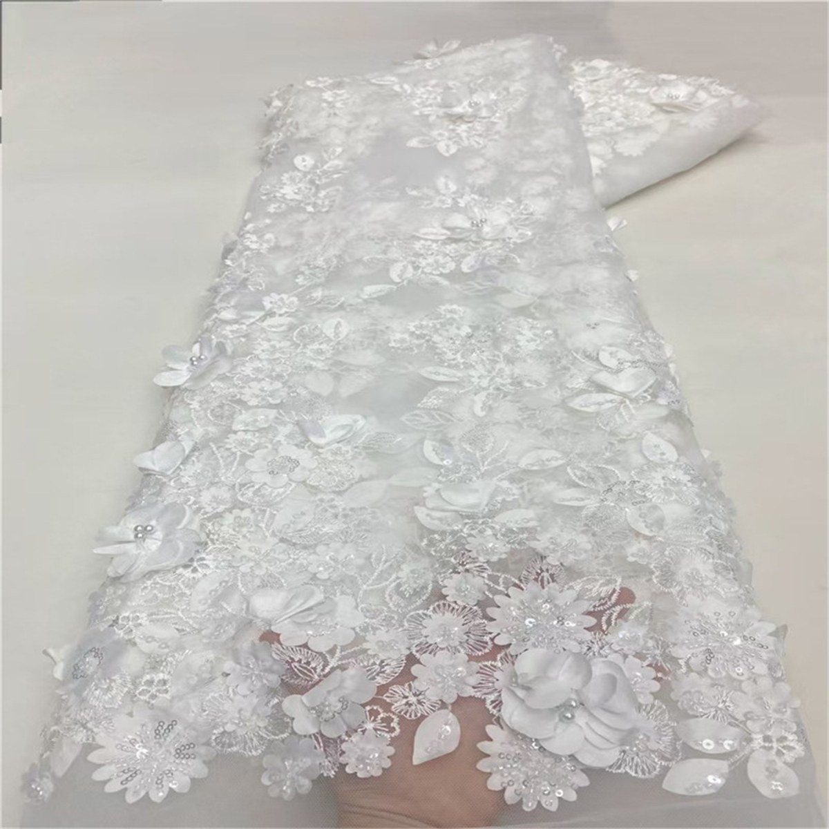5 Yards Beaded Mesh Fabric, Beaded Tulle Fabric with Beads, 3D Flowers, Petals & Sequins  | Love in Lace | NO. JLT207