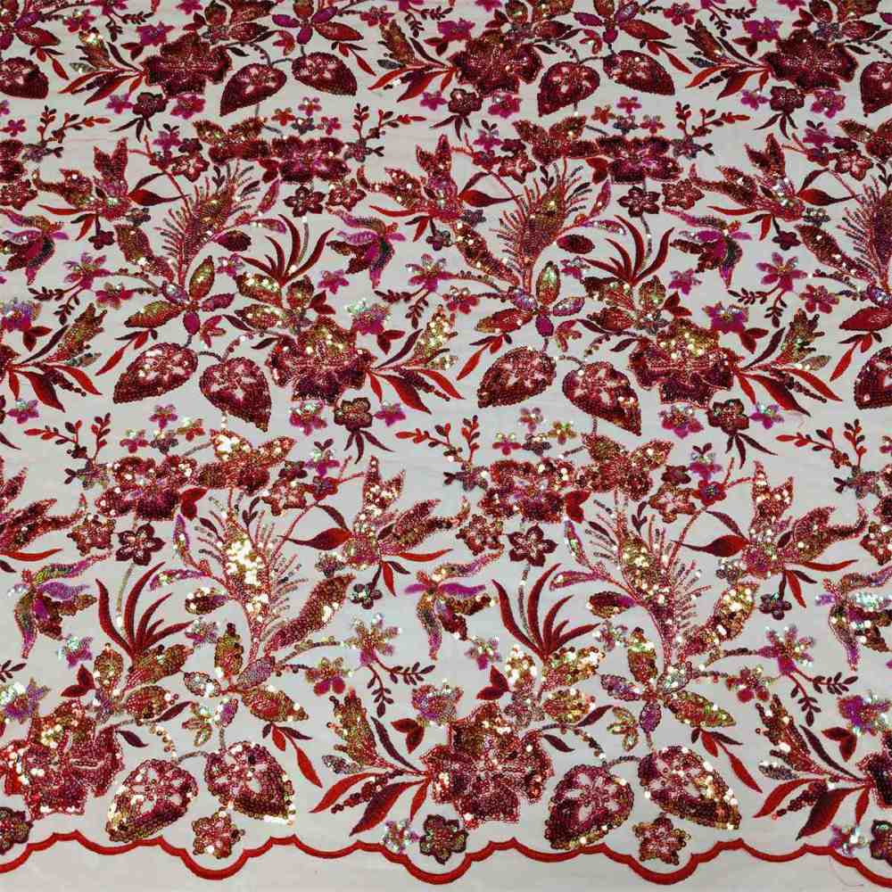 5 Yards Embroidered Beaded Fabric, Embroidered Sequin Tulle Lace | Love in Lace | NO. ZT033